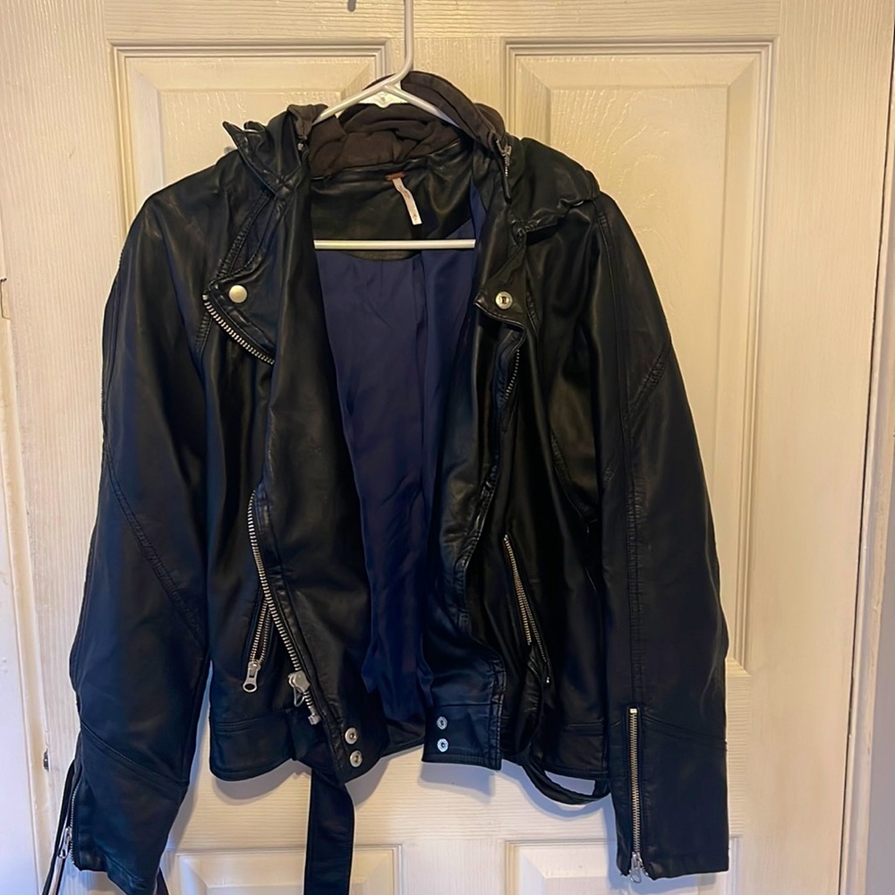 Free people vegan leather jacket with hood